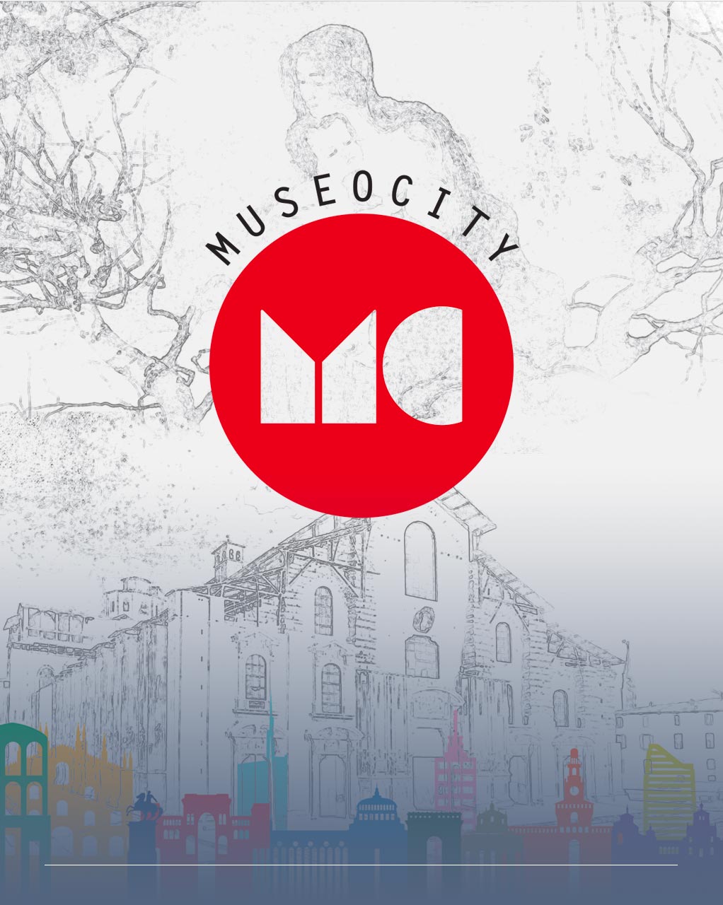 Immagine con il logo di MuseoCity con lo skyline di Milano 