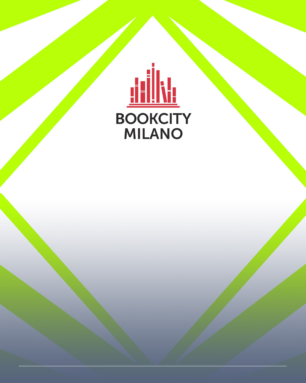 Immagine astratta con fasci di colore verde acceso e il logo di bookcity milano